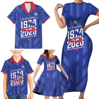 Personalized Haiti Football Family Matching Short Sleeve Bodycon Dress and Hawaiian Shirt Les Grenadiers Made History Once Again Blue Color - Wonder Print Shop
