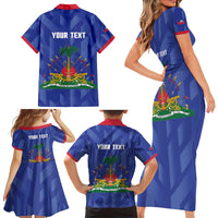 Personalized Haiti Football Family Matching Short Sleeve Bodycon Dress and Hawaiian Shirt Les Grenadiers Made History Once Again Blue Color - Wonder Print Shop
