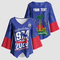 Personalized Haiti Football Kimono Sleeve Blouse Les Grenadiers Made History Once Again Blue Color - Wonder Print Shop