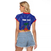 Personalized Haiti Football Raglan Cropped T Shirt Les Grenadiers Made History Once Again Blue Color - Wonder Print Shop