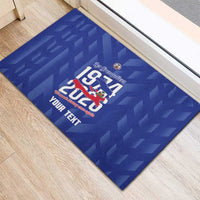 Personalized Haiti Football Rubber Doormat Les Grenadiers Made History Once Again Blue Color - Wonder Print Shop