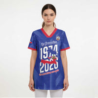 Personalized Haiti Football Scrub Top Les Grenadiers Made History Once Again Blue Color - Wonder Print Shop