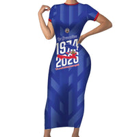 Personalized Haiti Football Short Sleeve Bodycon Dress Les Grenadiers Made History Once Again Blue Color - Wonder Print Shop
