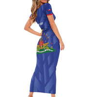 Personalized Haiti Football Short Sleeve Bodycon Dress Les Grenadiers Made History Once Again Blue Color - Wonder Print Shop