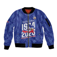 Personalized Haiti Football Sleeve Zip Bomber Jacket Les Grenadiers Made History Once Again Blue Color - Wonder Print Shop