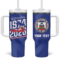 Personalized Haiti Football Tumbler With Handle Les Grenadiers Made History Once Again Blue Color - Wonder Print Shop