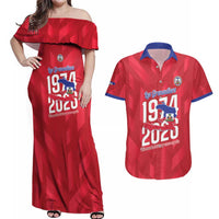 Personalized Haiti Football Couples Matching Off Shoulder Maxi Dress and Hawaiian Shirt Les Grenadiers Made History Once Again Red Color - Wonder Print Shop