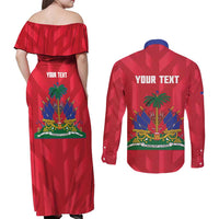 Personalized Haiti Football Couples Matching Off Shoulder Maxi Dress and Long Sleeve Button Shirt Les Grenadiers Made History Once Again Red Color - Wonder Print Shop