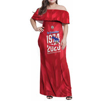 Personalized Haiti Football Family Matching Off Shoulder Maxi Dress and Hawaiian Shirt Les Grenadiers Made History Once Again Red Color - Wonder Print Shop