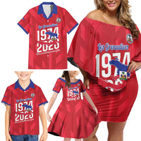 Personalized Haiti Football Family Matching Off Shoulder Short Dress and Hawaiian Shirt Les Grenadiers Made History Once Again Red Color - Wonder Print Shop