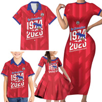 Personalized Haiti Football Family Matching Short Sleeve Bodycon Dress and Hawaiian Shirt Les Grenadiers Made History Once Again Red Color - Wonder Print Shop