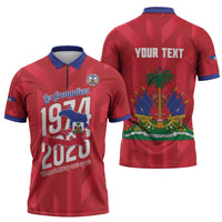Personalized Haiti Football Zipper Polo Shirt Les Grenadiers Made History Once Again Red Color - Wonder Print Shop