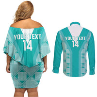 Custom South Africa Rugby Couples Matching Off Shoulder Short Dress and Long Sleeve Button Shirt Go Champions Springboks - Teal Version - Wonder Print Shop