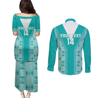 Custom South Africa Rugby Couples Matching Puletasi and Long Sleeve Button Shirt Go Champions Springboks - Teal Version - Wonder Print Shop