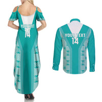 Custom South Africa Rugby Couples Matching Summer Maxi Dress and Long Sleeve Button Shirt Go Champions Springboks - Teal Version - Wonder Print Shop