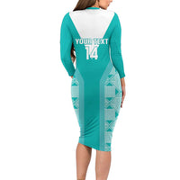 Custom South Africa Rugby Family Matching Long Sleeve Bodycon Dress and Hawaiian Shirt Go Champions Springboks - Teal Version - Wonder Print Shop