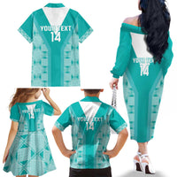 Custom South Africa Rugby Family Matching Off The Shoulder Long Sleeve Dress and Hawaiian Shirt Go Champions Springboks - Teal Version - Wonder Print Shop