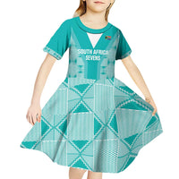 Custom South Africa Rugby Kid Short Sleeve Dress Go Champions Springboks - Teal Version - Wonder Print Shop