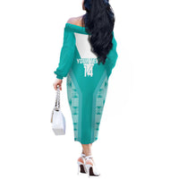 Custom South Africa Rugby Off The Shoulder Long Sleeve Dress Go Champions Springboks - Teal Version - Wonder Print Shop