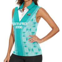 Custom South Africa Rugby Women Sleeveless Polo Shirt Go Champions Springboks - Teal Version - Wonder Print Shop