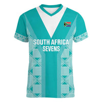 Custom South Africa Rugby Women V-Neck T-Shirt Go Champions Springboks - Teal Version - Wonder Print Shop