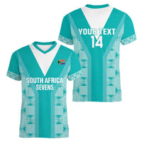 Custom South Africa Rugby Women V-Neck T-Shirt Go Champions Springboks - Teal Version - Wonder Print Shop