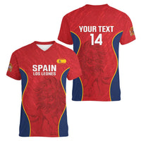 Custom Spain Rugby Women V-Neck T-Shirt Go Champions Lions - Wonder Print Shop