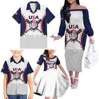 United States 2026 Baseball Custom Family Matching Off The Shoulder Long Sleeve Dress and Hawaiian Shirt Go USA Drip Style