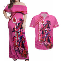 Kentucky Horse Racing Couples Matching Off Shoulder Maxi Dress and Hawaiian Shirt 151st Anniversary With Roses - Pink Version LT14