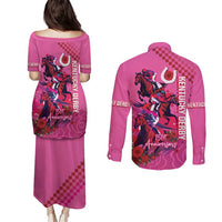Kentucky Horse Racing Couples Matching Puletasi and Long Sleeve Button Shirt 151st Anniversary With Roses - Pink Version LT14