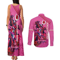 Kentucky Horse Racing Couples Matching Tank Maxi Dress and Long Sleeve Button Shirt 151st Anniversary With Roses - Pink Version LT14