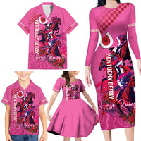 Kentucky Horse Racing Family Matching Long Sleeve Bodycon Dress and Hawaiian Shirt 151st Anniversary With Roses - Pink Version LT14