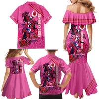 Kentucky Horse Racing Family Matching Mermaid Dress and Hawaiian Shirt 151st Anniversary With Roses - Pink Version LT14