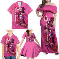 Kentucky Horse Racing Family Matching Off Shoulder Maxi Dress and Hawaiian Shirt 151st Anniversary With Roses - Pink Version LT14