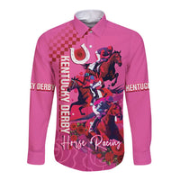 Kentucky Horse Racing Long Sleeve Button Shirt 151st Anniversary With Roses - Pink Version LT14