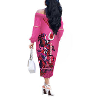 Kentucky Horse Racing Off The Shoulder Long Sleeve Dress 151st Anniversary With Roses - Pink Version LT14