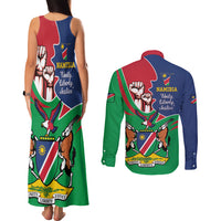 Namibia Independence Day Couples Matching Tank Maxi Dress and Long Sleeve Button Shirt Coat Of Arms Curve Style - Wonder Print Shop