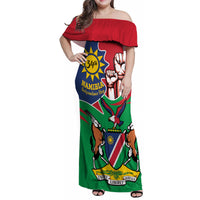 Namibia Independence Day Family Matching Off Shoulder Maxi Dress and Hawaiian Shirt Coat Of Arms Curve Style - Wonder Print Shop