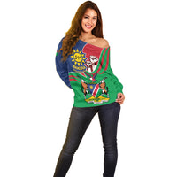 Namibia Independence Day Off Shoulder Sweater Coat Of Arms Curve Style - Wonder Print Shop