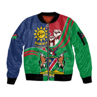 Namibia Independence Day Sleeve Zip Bomber Jacket Coat Of Arms Curve Style - Wonder Print Shop