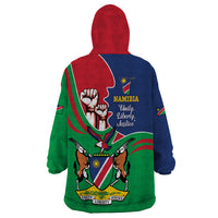 Namibia Independence Day Wearable Blanket Hoodie Coat Of Arms Curve Style - Wonder Print Shop
