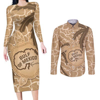 Gulf of Mexico Forever Couples Matching Long Sleeve Bodycon Dress and Long Sleeve Button Shirt Mexican Turtle Brown Version