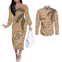 Gulf of Mexico Forever Couples Matching Off The Shoulder Long Sleeve Dress and Long Sleeve Button Shirt Mexican Turtle Brown Version
