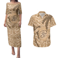 Gulf of Mexico Forever Couples Matching Puletasi and Hawaiian Shirt Mexican Turtle Brown Version