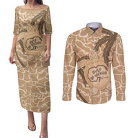 Gulf of Mexico Forever Couples Matching Puletasi and Long Sleeve Button Shirt Mexican Turtle Brown Version