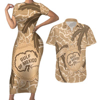 Gulf of Mexico Forever Couples Matching Short Sleeve Bodycon Dress and Hawaiian Shirt Mexican Turtle Brown Version