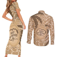 Gulf of Mexico Forever Couples Matching Short Sleeve Bodycon Dress and Long Sleeve Button Shirt Mexican Turtle Brown Version