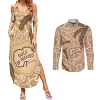 Gulf of Mexico Forever Couples Matching Summer Maxi Dress and Long Sleeve Button Shirt Mexican Turtle Brown Version