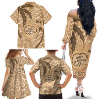 Gulf of Mexico Forever Family Matching Off The Shoulder Long Sleeve Dress and Hawaiian Shirt Mexican Turtle Brown Version
