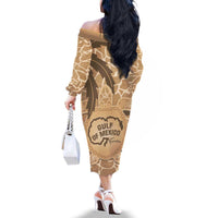 Gulf of Mexico Forever Family Matching Off The Shoulder Long Sleeve Dress and Hawaiian Shirt Mexican Turtle Brown Version